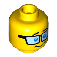 Tête de minifigurine Paul, Lunettes teintées bleues, Sourcils bruns, Choqué / Sourire motif imprimé (Minifig Head Paul, Blue Tinted Glasses, Brown Eyebrows, Shocked / Smile Print)