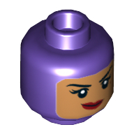 Tête de minifigurine Batgirl, Balaclava double face avec visage nougat moyen, sourire tordu / motif imprimé effrayé [tenon creux] (Minifig Head Batgirl, Dual Sided Balaclava with Medium Nougat Face, Crooked Smile / Scared Print [Hollow Stud])