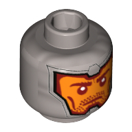 Tête de minifigurine garde royale / soldat, cagoule, visage orange, sourcils rouge foncé, motif : traits sur les joues et barbe naissante [tenon creux] (Minifig Head Royal Guard / Soldier, Balaclava, Orange Face, Dark Red Eyebrows, Cheek Lines and Stubble Print [Hollow Stud])