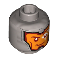 Tête de minifigurine Garde royale / soldat, visage orange, sourcils rouge foncé, affichage tête haute blanc (HUD) sur le motif imprimé œil gauche [tenon creux] (Minifig Head Royal Guard / Soldier, Orange Face, Dark Red Eyebrows, White Head-Up Display (HUD) On Left Eye Print [Hollow Stud])