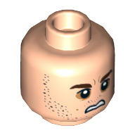 Tête de minifigurine Bala-Tik, double visage, sourcils brun foncé et barbe naissante, orange foncé autour des yeux, peur / Sneer motif imprimé [tenon creux] (Minifig Head Bala-Tik, Dual Sided, Dark Brown Eyebrows and Stubble, Dark Orange around Eyes, Scared / Sneer Print [Hollow Stud])
