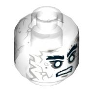 Tête de minifigurine Capitaine Salazar, Visage blanc avec fissures et taches grises, sourcils noirs, yeux blancs, motif imprimé de dents nues [tenon creux] (Minifig Head Captain Salazar, White Face with Gray Cracks and Spots, Bushy Black Eyebrows, White Eyes, Bared Teeth Print [Hollow Stud])