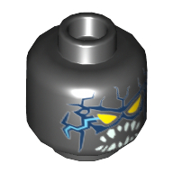 Tête de minifigurine Général Garg, Yeux triangulaires jaunes, Éclair bleu à l'avant et à l'arrière, Dents blanches pointues motif imprimé [tenon creux] (Minifig Head General Garg, Yellow Triangular Eyes, Blue Lightning on Front and Back, Pointed White Teeth Print [Hollow Stud])
