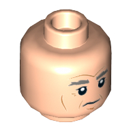 Tête de minifigurine Han Solo, double visage, Sourcils gris épais, traits sur les joues, pupilles blanches, motif : expression neutre / en colère [tenon creux] (Minifig Head Han Solo, Dual Sided, Thick Gray Eyebrows, Cheek Lines, White Pupils, Neutral / Angry Print [Hollow Stud])