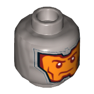 Tête de minifigurine Garde royale / Soldat, double visage, Balaclava, visage orange, sourcils rouge foncé et traits sur les joues, motif imprimé ferme / dents grattées [tenon creux] (Minifig Head Royal Guard / Soldier, Dual Sided, Balaclava, Orange Face, Dark Red Eyebrows and Cheek Lines, Firm / Gritted Teeth Print [Hollow Stud])