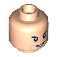 Tête de minifigurine grand maître, lignes de sourcils et de joues orange foncé, ombre à paupières bleu clair et ligne sur le menton, motif imprimé fade / sourire (Minifig Head Grandmaster, Dark Orange Brow and Cheek Lines, Light Blue Eye Shadow and Line on Chin, Smug / Smile Print)