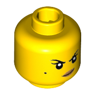 Tête de minifigurine Nya, sourcils, grain de beauté, lèvres brunes et motif imprimé de travers sourire en coin [tenon creux] (Minifig Head Nya, Eyebrows, Beauty Mark, Dark Tan Lips and Crooked Smirk Print [Hollow Stud])