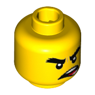 Tête de minifigurine Cole, sourcils bouffants touffus, bouche ouverte tordue avec dents et motif imprimé langue rouge [tenon creux] (Minifig Head Cole, Bushy Scowling Eyebrows, Crooked Open Mouth with Teeth and Red Tongue Print [Hollow Stud])