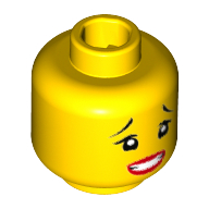 Tête de minifigurine requin armée, mince sourcils surélevés, motif : bouche ouverte avec lèvres rouges et dents serrées (Minifig Head Shark Army, Thin Raised Eyebrows, Open Mouth with Red Lips and Clenched Teeth Print)