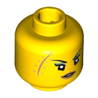 Tête de minifigurine armée de requin, sourcils fins, grande cicatrice de nougat moyen avec points, bouche légèrement ouverte avec motif imprimé de lèvres de nougat moyen [tenon creux] (Minifig Head Shark Army, Thin Eyebrows, Large Medium Nougat Scar with Stitches, Slightly Open Mouth with Medium Nougat Lips Print [Hollow Stud])