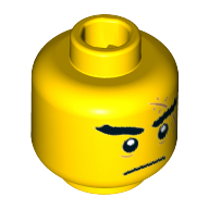 Armée de requin tête figurine, sourcils épais, grande cicatrice de nougat moyen avec des points, mince noir fermé bouche froncé motif imprimé [tenon creux] (Minifig Head Shark Army, Thick Eyebrows, Large Medium Nougat Scar with Stitches, Thin Black Closed Mouth Frown Print [Hollow Stud])
