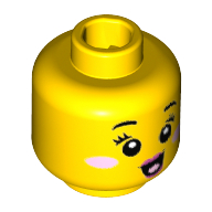 Tête de minifigurine n-pop girl, cils, petits sourcils, taches de joue rondes rose vif, motif : sourire bouche ouverte avec lèvres rose foncé (Minifig Head N-POP Girl, Eyelashes, Small Eyebrows, Bright Pink Round Cheek Spots, Open Mouth Smile with Dark Pink Lips Print)
