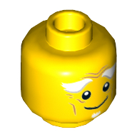 Minifigurine head ed walker, sourcils broussailleux blancs, bouc, rides, motif : sourire / bouche ouverte, air effrayé (Minifig Head Ed Walker, White Bushy Eyebrows, Goatee, Wrinkles, Smile / Open Mouth Scared Print)