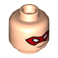 Tête de minifigurine Robin, Masque rouge, motif : sourire montrant les dents / sourire en coin (Minifig Head Robin, Red Eyemask, Smile with Teeth / Smirk Print)
