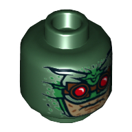 Tête de minifigurine Parademon, Casque, Vert Détails, Lunettes marron avec verres rouges, Nougat clair Motif imprimé visage [tenon creux] (Minifig Head Parademon, Helmet, Green Details, Brown Goggles with Red Lenses, Light Nougat Face Print [Hollow Stud])