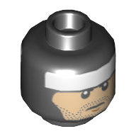 Tête de minifigurine Batman, double visage, cagoule, bandeau blanc, visage nougat moyen, barbe naissante, neutre / gritted dents motif imprimé (Minifig Head Batman, Dual Sided, Balaclava, White Headband, Medium Nougat Face, Stubble, Neutral / Gritted Teeth Print)