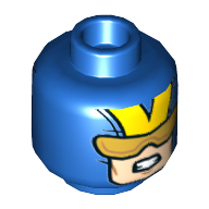 Tête de minifigurine Giant-Man (Hank Pym), Lunettes avec des lentilles d'or, regard menaçant bouche ouverte avec les dents, V sur le dos motif imprimé [tenon creux] (Minifig Head Giant-Man (Hank Pym), Glasses with Gold Lenses, Open Mouth Scowl with Teeth, V on Back Print [Hollow Stud])
