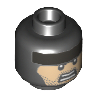Tête de minifigurine Batman, double face cagoule, plat rayure argentée sur le avant, visage nougat, barbe naissante, ferme / féroce expression motif imprimé [tenon creux] (Minifig Head Batman, Dual Sided Balaclava, Flat Silver Stripe on Forehead, Nougat Face, Stubble, Firm / Fierce Expression Print [Hollow Stud])