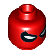 Tête de minifigurine Araignée écarlate (Spider-Man), Grand yeux blancs plissés motif imprimé [tenon creux] (Minifig Head Scarlet Spider (Spider-Man), Large White Eyes Squinting Print [Hollow Stud])