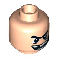 Tête de minifigurine Sandman, monosourcil, grand sourire grand avec motif imprimé de dents manquantes [tenon creux] (Minifig Head Sandman, Unibrow, Wide Grin with Missing Tooth Print [Hollow Stud])