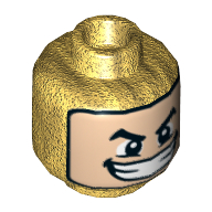Tête de minifigurine Loki, cagoule, visage nougat clair, sourcils arqués, grand sourire avec motif imprimé de dents [tenon creux] (Minifig Head Loki, Balaclava, Light Nougat Face, Arched Eyebrows, Wide Smile with Teeth Print [Hollow Stud])