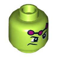 Tête de minifigurine cerveau, air renfrogné, magenta connecté points motif imprimé [tenon creux] (Minifig Head Brainiac, Frown, Magenta Connected Dots Print [Hollow Stud])