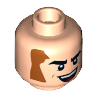 Tête de minifigurine Captain Boomerang, favoris bruns, sourcils, sourire avec motif imprimé de langue rouge [tenon creux] (Minifig Head Captain Boomerang, Brown Sideburns, Eyebrows, Smile with Red Tongue Print [Hollow Stud])