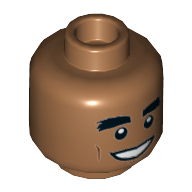 Tête de minifigurine El Dorado, double face, épais sourcils, bouche ouverte grand sourire / Surpris motif imprimé [tenon creux] (Minifig Head El Dorado, Dual Sided, Thick Eyebrows, Open Mouth Grin / Surprised Print [Hollow Stud])
