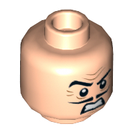 Tête de minifigurine Tête d'oeuf, froncement de sourcils, moustache crayon, colère, dents motif imprimé [tenon creux] (Minifig Head Egghead, Frown, Pencil Moustache, Angry, Teeth Print [Hollow Stud])