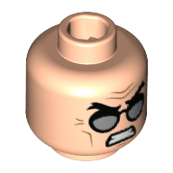 Tête de minifigurine hugo étrange, sourcils épais, lunettes argentées, en colère, motif imprimé dents (Minifig Head Hugo Strange, Thick Eyebrows, Silver Glasses, Angry, Teeth Print)