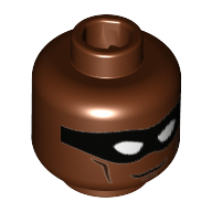 Tête de minifigurine Noir Vulcain, Masque noir, motif : yeux blancs (Minifig Head Black Vulcan, Black Eyemask, White Eyes Print)