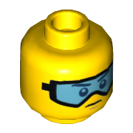 Tête de minifigurine, Lunettes de neige bleues motif imprimé [tenon creux] (Minifig Head, Blue Snow Goggles Print [Hollow Stud])