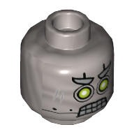 Tête de minifigurine CyberByter, double face, yeux de vert citron et blancs, dents serrées / bouche fermée motif imprimé [tenon creux] (Minifig Head CyberByter, Dual Sided, Lime and White Eyes, Clenched Teeth / Closed Mouth Print [Hollow Stud])