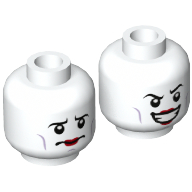 Tête de minifigurine Jestro, double visage, sourcils, rouge à lèvres rouge, grand grand sourire / motif imprimé inquiet [tenon creux] (Minifig Head Jestro, Dual Sided, Eyebrows, Red Lipstick, Wide Grin / Worried Print [Hollow Stud])