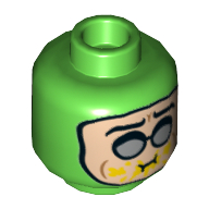 Tête de minifigurine Roi de condiment, double visage, lunettes argentées, manger / en colère Dents motif imprimé [tenon creux] (Minifig Head Condiment King, Dual Sided, Silver Glasses, Eating / Angry Teeth Print [Hollow Stud])