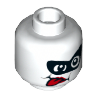 Tête de minifigurine Harley Quinn, Masque noir, Langue rouge Sticking Out motif imprimé [tenon creux] (Minifig Head Harley Quinn, Black Eyemask, Red Tongue Sticking Out Print [Hollow Stud])