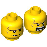 Tête de minifigurine Axl, double visage, sourire avec une dent inférieure / motif imprimé en colère [tenon creux] (Minifig Head Axl, Dual Sided, Smile with One Bottom Tooth / Angry Print [Hollow Stud])