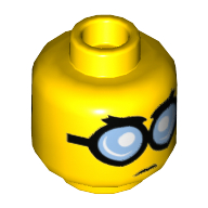 Tête de minifigurine Steve, double visage, grandes lunettes rondes, motif : surpris / air renfrogné [tenon creux] (Minifig Head Steve, Dual Sided, Big Round Goggles, Surprised / Frown Print [Hollow Stud])
