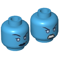 Tête de minifigurine Glace meurtrière, double visage, lèvres bleu foncé, motif : sourcil levé / en colère [tenon creux] (Minifig Head Killer Frost, Dual Sided, Dark Blue Lips Smirk, Raised Eyebrow / Angry Print [Hollow Stud])