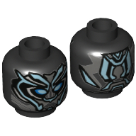 Tête de minifigurine Black Panther, armure, yeux bleus, panneaux bleus métalliques motif imprimé (Minifig Head Black Panther, Armor, Blue Eyes, Metallic Blue Panels Print)