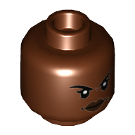 Tête de minifigurine Okoye, sourcils, lèvres marron foncé, motif imprimé en colère (Minifig Head Okoye, Eyebrows, Dark Brown Lips, Angry Print)