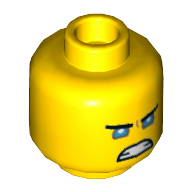 Tête de minifigurine Zane, en colère grand sourire, motif : yeux bleu clair [tenon creux] (Minifig Head Zane, Angry Grin, Light Blue Eyes Print [Hollow Stud])