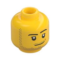 Tête de minifigurine, sourire, fossette de pêche, barbe naissante et moustache et favoris motif imprimé (Minifig Head, Smirk, Peach Dimple, Stubble Beard and Moustache and Sideburns Print)