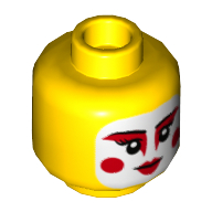 Tête de minifigurine Harumi, visage blanc, Mascara rouge, Points sur les joues, Rouge à lèvres rouge motif imprimé [tenon creux] (Minifig Head Harumi, White Face, Red Mascara, Dots on Cheeks, Red Lipstick Print [Hollow Stud])