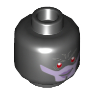 Tête de minifigurine proxima minuit, yeux rouges, visage lavande, motif : lèvres pourpre (Minifig Head Proxima Midnight, Red Eyes, Lavender Face, Purple Lips Print)