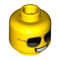 Tête de minifigurine feu d'artifice gars, sourire / grand sourire, pleines dents, grandes lunettes de soleil (Minifig Head Firework Guy, Smile/Grin, Full Teeth, Big Sunglasses)