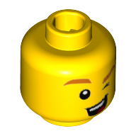 Tête de minifigurine licorne gars, sourcils orange, clin d'œil sourire (Minifig Head Unicorn Guy, Orange Eyebrows, Wink Smile)