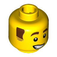 Cowboy tête minifigurine, favoris bruns et sourcils, sourire tordu (Minifig Head Cowboy, Brown Sideburns and Eyebrows, Crooked Smile)