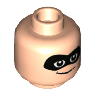 Tête de minifigurine bob parr (mr. incroyable), double visage, masque noir, motif : sourire en coin / sourire bouche ouverte [tenon creux] (Minifig Head Bob Parr (Mr. Incredible), Dual Sided, Black Eyemask, Smirk / Open Mouth Smile Print [Hollow Stud])