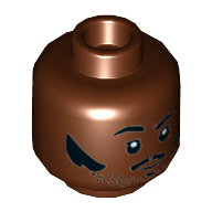 Tête de minifigurine Lando Calrissian, double visage, sourcils, muttonchops, moustache mince, barbe naissante, sourcil surélevé / expression surprise motif imprimé [tenon creux] (Minifig Head Lando Calrissian, Dual Sided, Eyebrows, Muttonchops, Thin Moustache, Stubble, Raised Eyebrow / Surprised Expression Print [Hollow Stud])